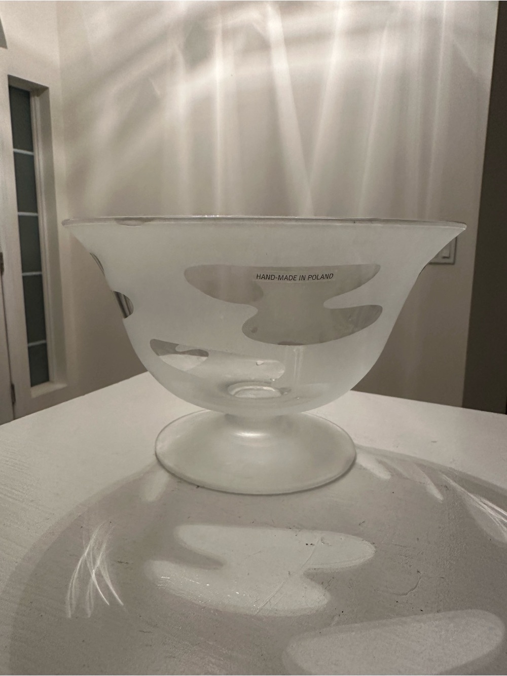 Vintage Fabula frosted footed bowl  handmade in Poland.